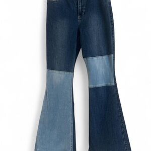 Hollister Women's Flare Jeans in Dark and Light Blue
